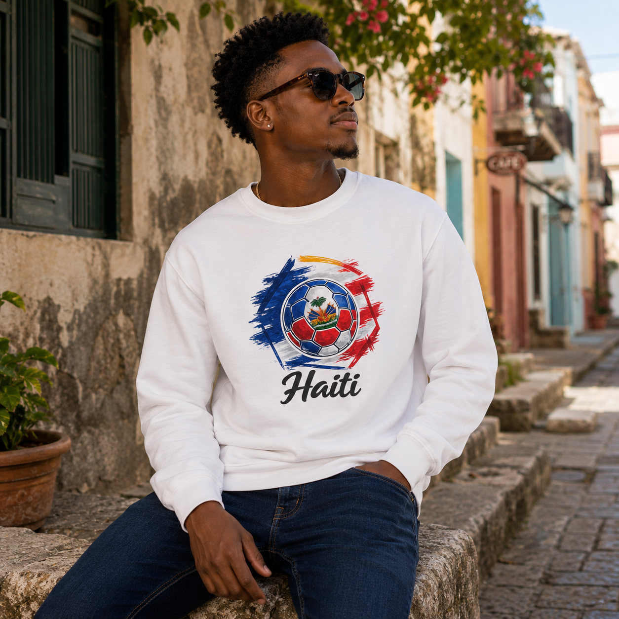 Haiti Football Crewneck Sweatshirt hero product mockup